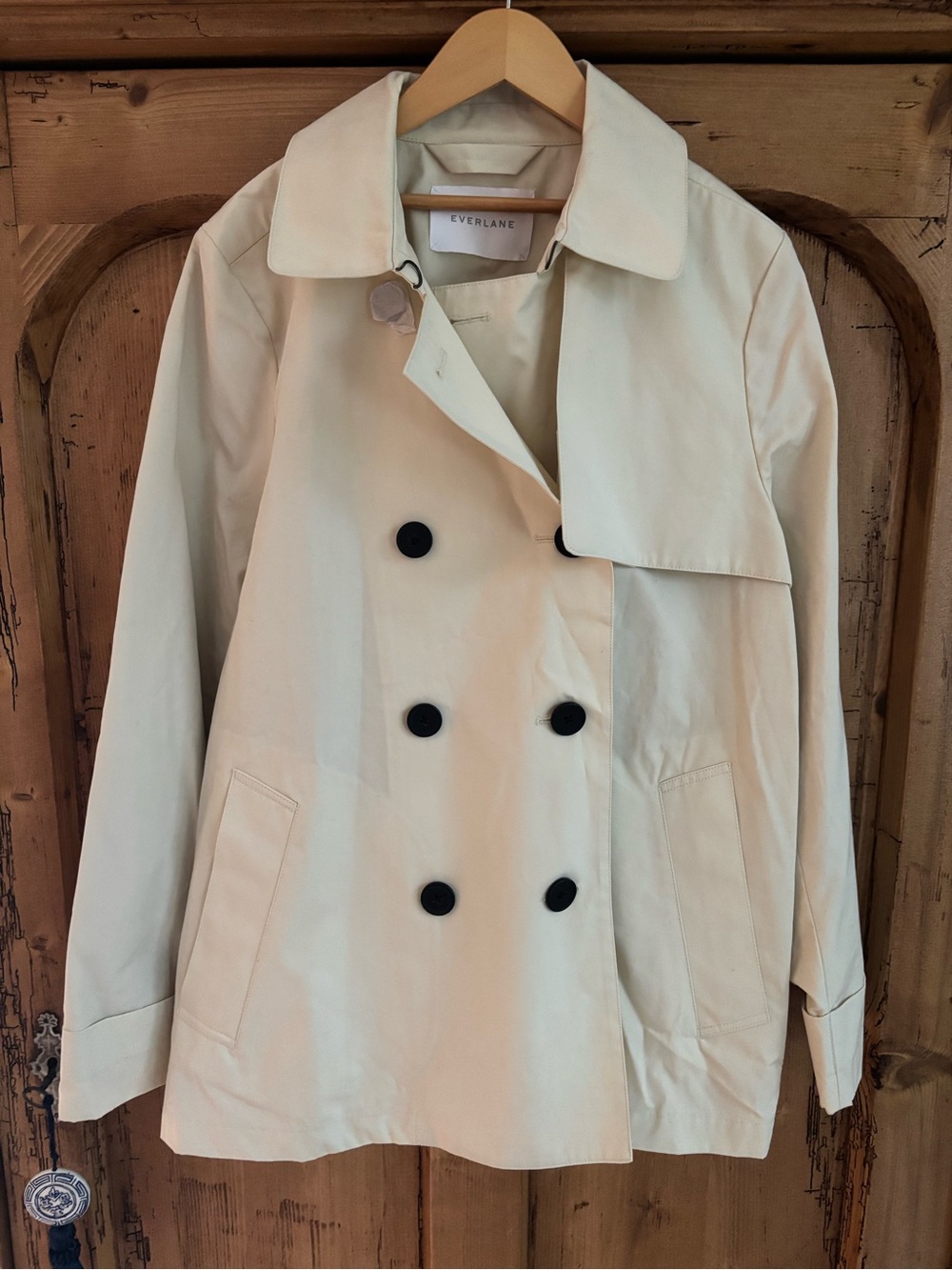 Everlane Women’s Ivory Double-Breasted Swing Trench Coat Size L Never Worn